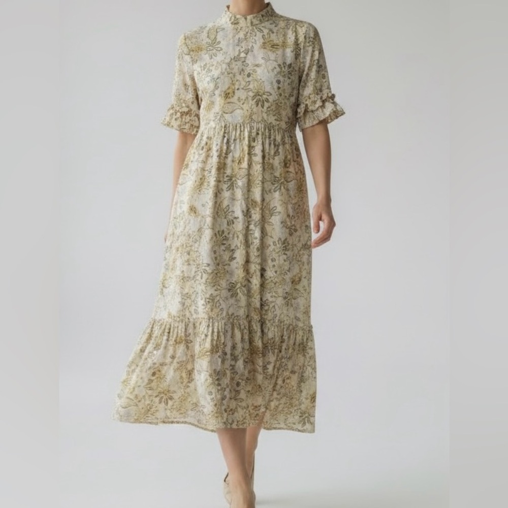 Generation Love Maria Yellow Paisley Midi Girlhood Core Babydoll Dress XS New